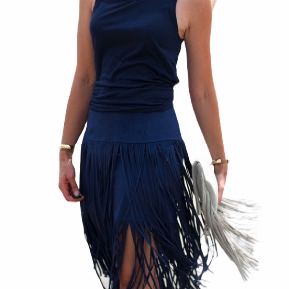 Forever 21 Dresses & Skirts - Forever 21 Blue Microsuede Fringe Skirt